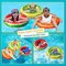 Inflatable Pool Toys Floats for Swimming Pool Party Lake Beach Kids Adults - 4 Pack Floaties Pool Tubes Swim Rings Fruit Water Floaty Watermelon Kiwi Orange Grape
